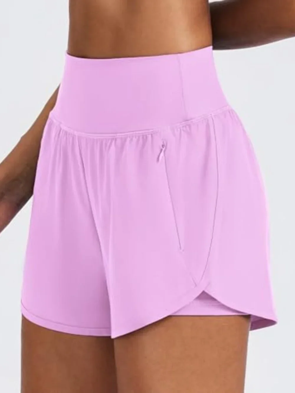 High Waisted 2-in-1 Athletic Running Shorts with 2 Zip Pockets for Women